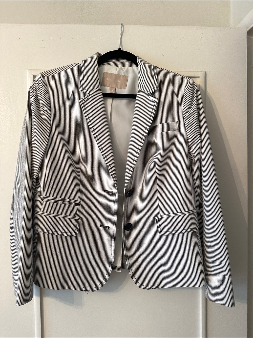 Banana Republic Navy Blue and White Pinstripe Blazer
